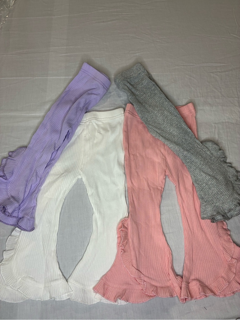 Kids Ribbed Ruffle Hem Leggings - White, Pink, Lavender, Gray